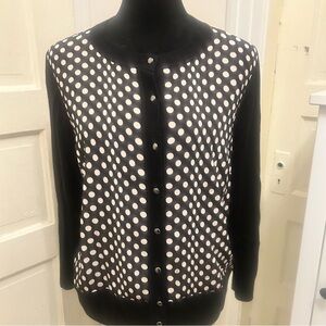 St John Polka Dot Cashmere Silk Women's Cardigan Sweater Med Quiet Luxury Office